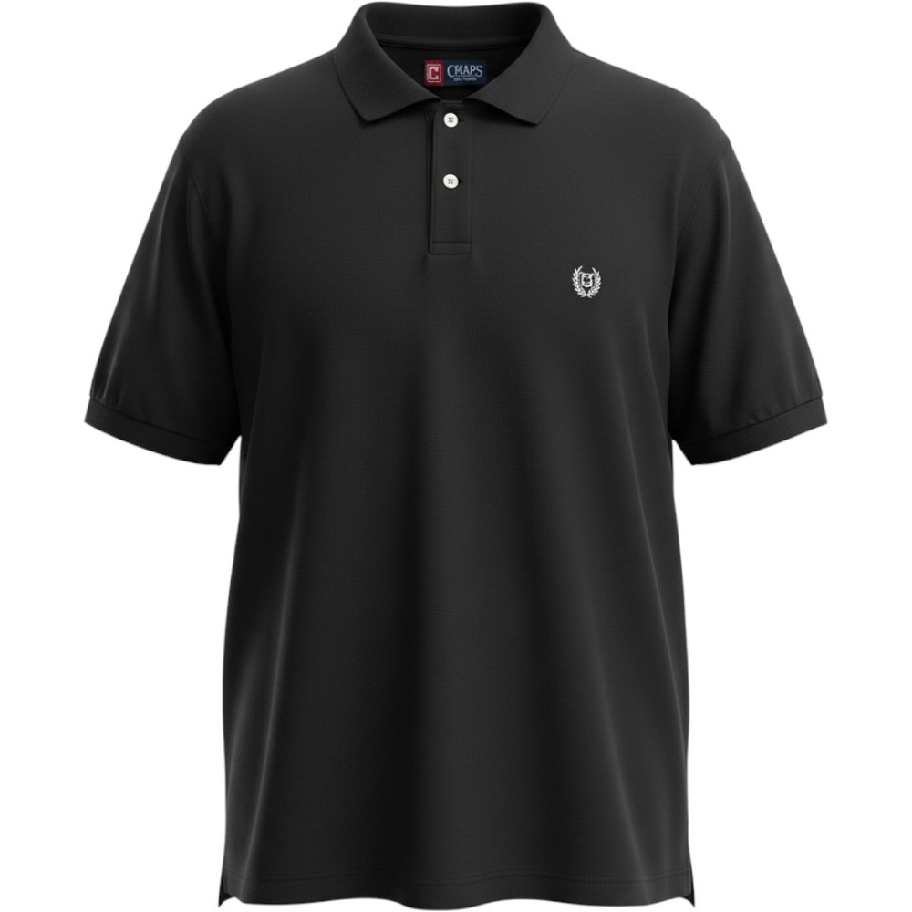 Chaps Mens XL Black Short Sleeve Cotton Pique Polo Shirt Embroidered Logo
